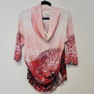 Sunset Rd. Paisley Cowl Neck top Red Pink L
